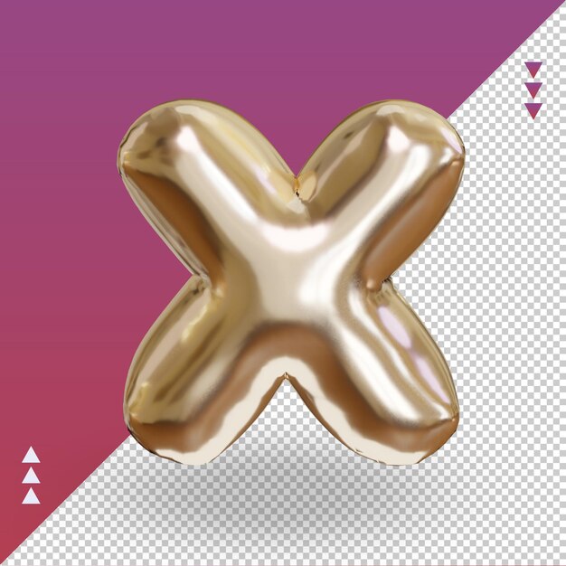 3d réaliste lettre x vue de face du ballon en feuille d'or