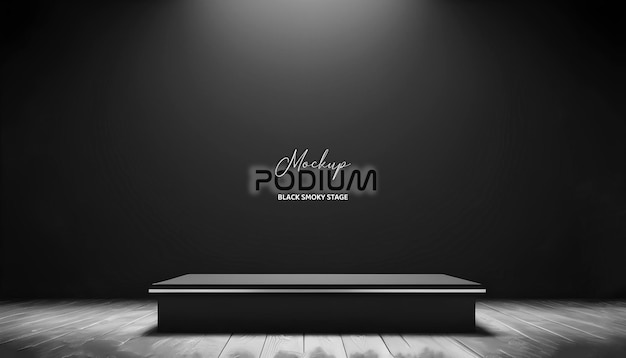 3D réaliste noir métallique moderne table stand produit affichage podium scène sur fond de studio sombre