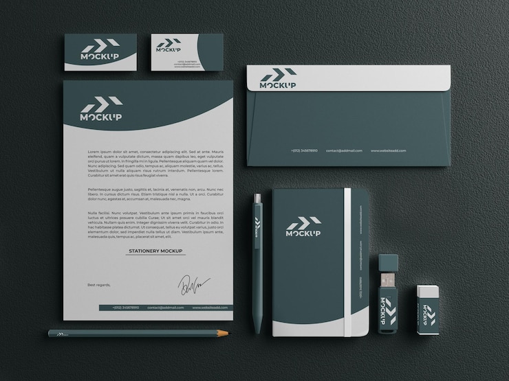 3d Realistic business stationery item set mockup