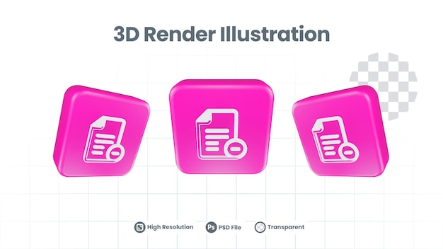 3D Realistic file minus Icon For Web Mobile App Social Media Promotion