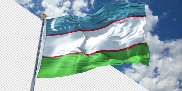 3D realistico rende trasparente la bandiera dell'Uzbekistan