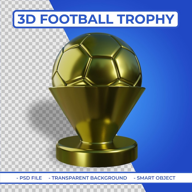 3d realistische goldene metallische fußballtrophäe 3d-rendering isoliert