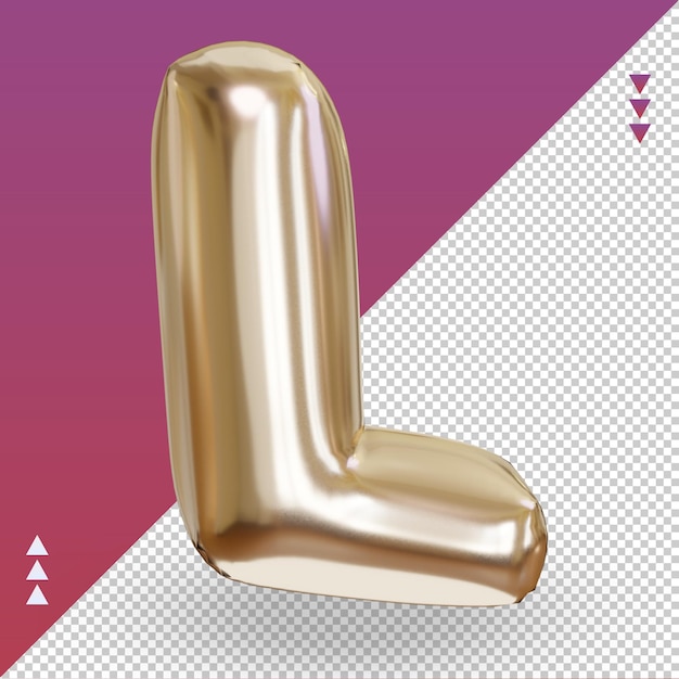 3D realistischer Buchstabe l Goldfolienballon Vorderansicht