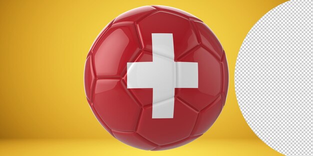 PSD 3d-realistischer fußball mit der flagge der schweiz darauf isoliert auf transparentem png-hintergrund