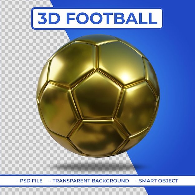 3d realistischer goldener metallischer fußball 3d-rendering isoliert