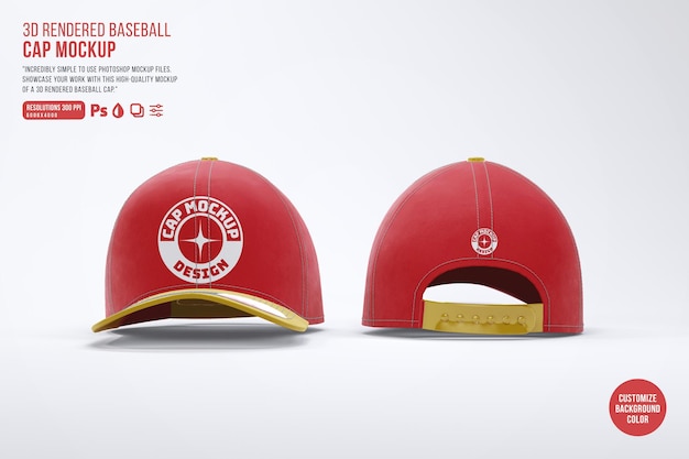PSD 3d-realistisches baseballkappen-mockup vorne und hinten