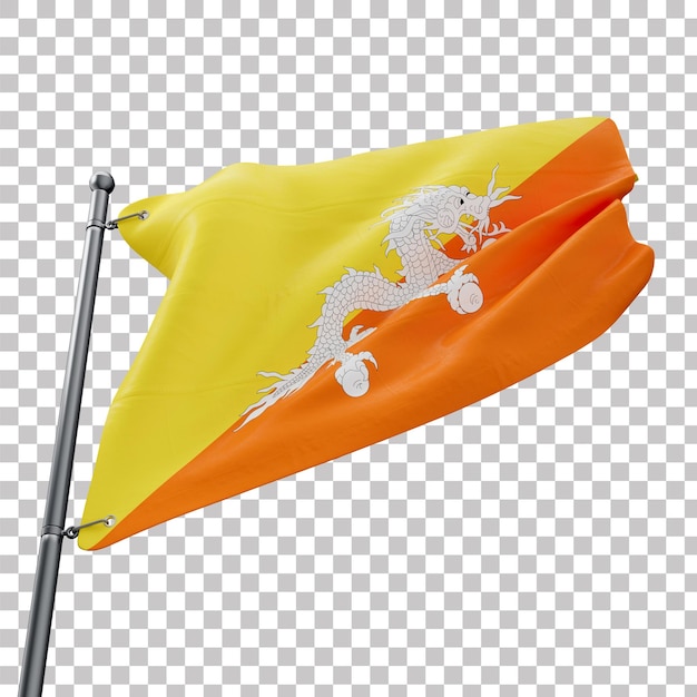 3D-Realitätsbild der Flagge von Bhutan mit durchsichtigem Hintergrund