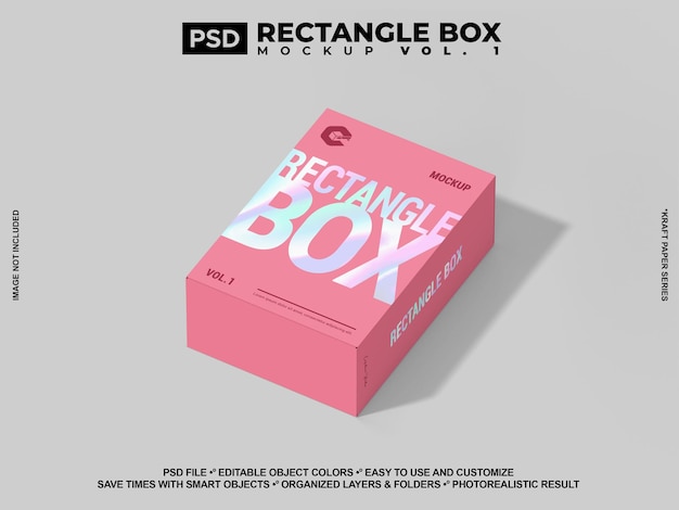 3D Rectángulo Caja de producto maquillaje de color y fondo cambiables o plantilla de caja de cuadrado en blanco PSD