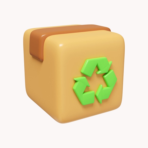 3d recycle box Icona del concetto di ambiente Salva Terra isolata su sfondo bianco illustrazione del rendering 3D Tracciato di ritaglio