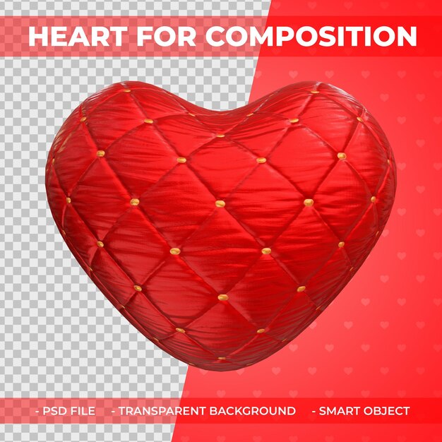 3d red fabric love ou heart shape para composição 3d render