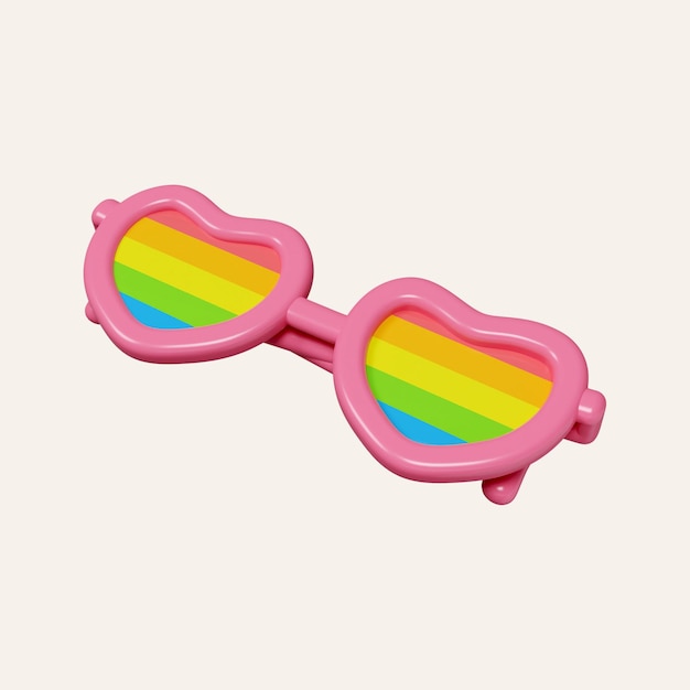 PSD 3d-regenbogen-sonnenbrille lgbt-pride-monat ikonen isoliert auf weißem hintergrund 3d-rendering-illustration abschnittspfad