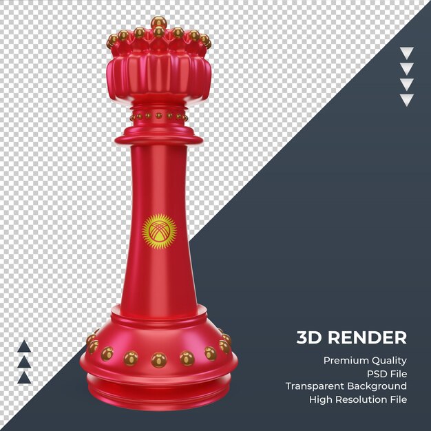 Bispo de xadrez vermelho no tabuleiro de xadrez em renderização em 3d