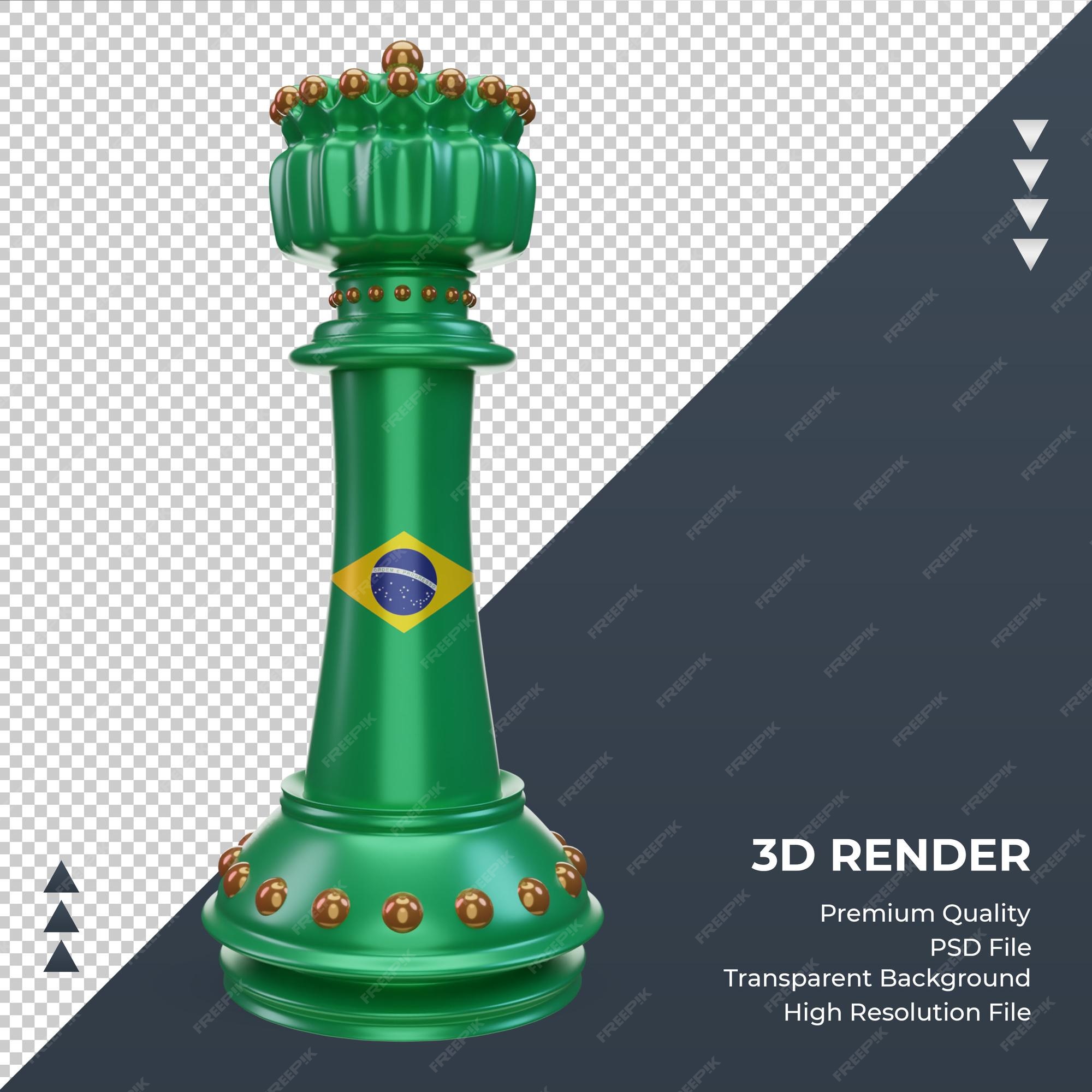 3d rei xadrez brasil bandeira renderização vista frontal