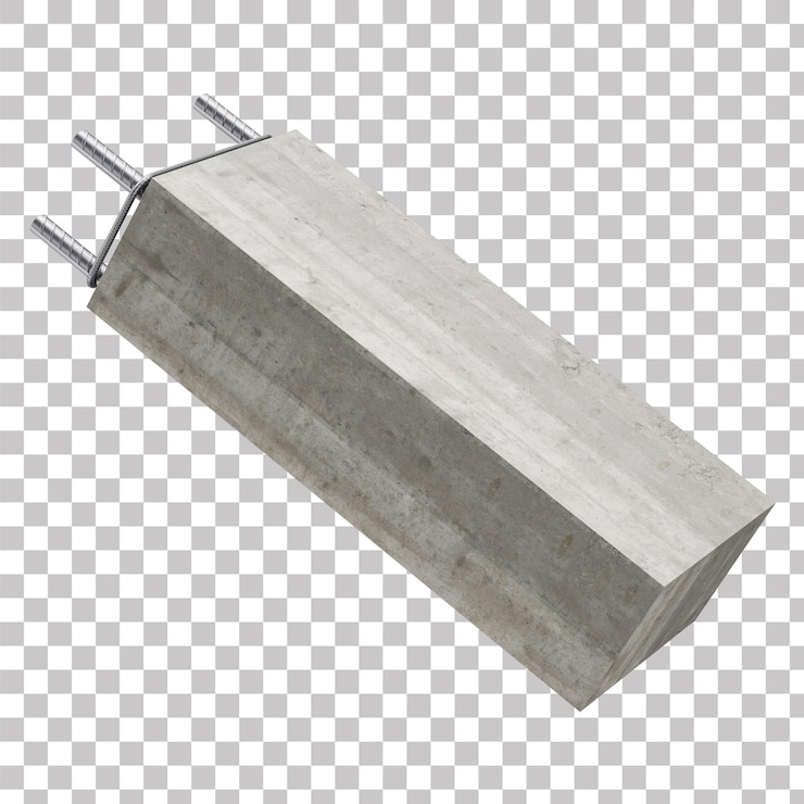 PSD 3d reinforced concrete pillar with steel rebar on isolated background