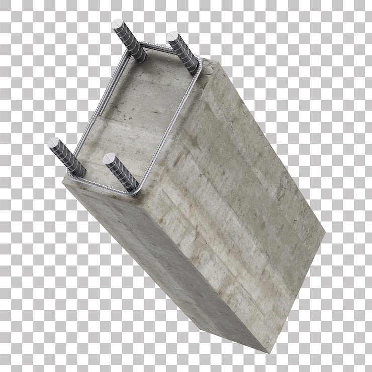PSD 3d reinforced concrete pillar with steel rebar on isolated background