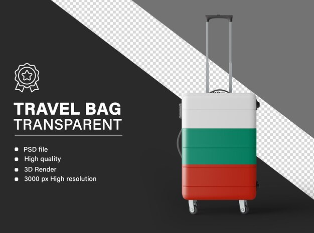 3D-Reisetasche mit bulgarischer Flagge auf durchsichtigem Hintergrund