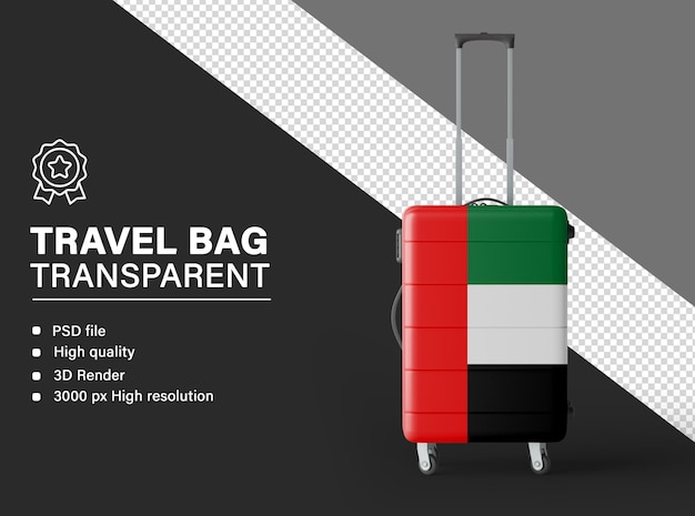 3D-Reisetasche mit der Flagge der Vereinigten Arabischen Emirate auf durchsichtigem Hintergrund