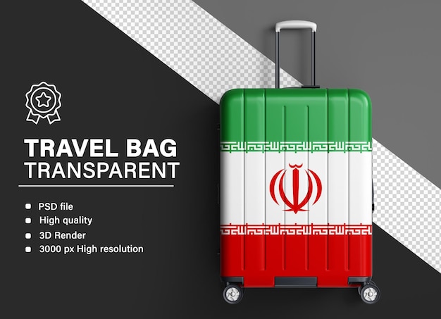3D-Reisetasche mit der iranischen Flagge auf durchsichtigem Hintergrund