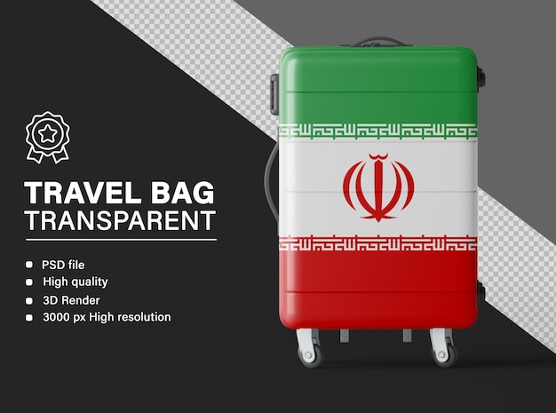 3D-Reisetasche mit der iranischen Flagge auf durchsichtigem Hintergrund