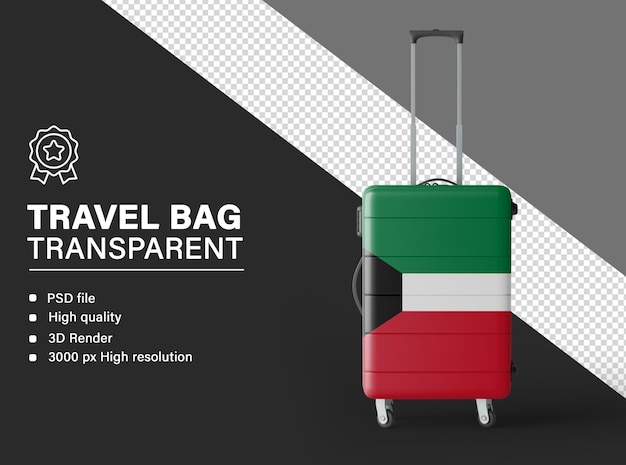 3D-Reisetasche mit der Kuwaiter Flagge auf durchsichtigem Hintergrund