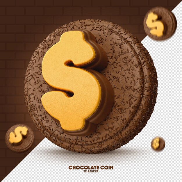 3D rendem a moeda do dinheiro do chocolate isolada