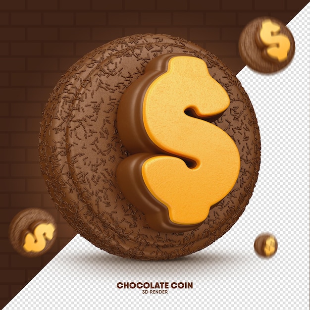3D rendem a moeda do dinheiro do chocolate isolada