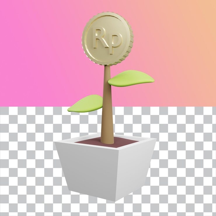 PSD 3d rendem a planta da árvore do dinheiro da moeda da rupia isolada