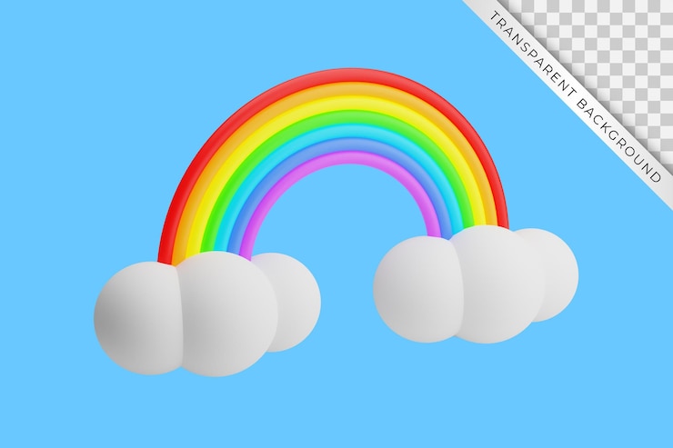 PSD 3d rendem arco-íris e nuvens