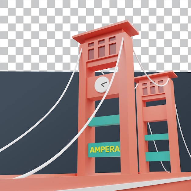 PSD 3d rendem jembatan ampera isolado