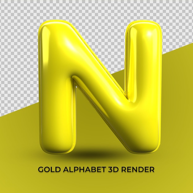 3d rendem o plástico amarelo do alfabeto n