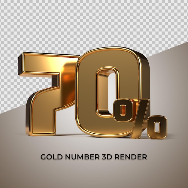 PSD 3d rendem o progresso da venda da porcentagem do número 70 do ouro
