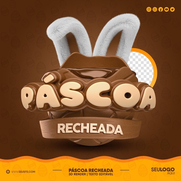 PSD 3d rendem ofertas de páscoa com chocolate e coelhinho da páscoa