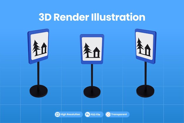 PSD 3d rendem sinais de trânsito de ilustração de villa