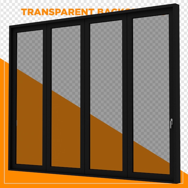 3D rendent une grande porte noire avec un fond transparent en verre