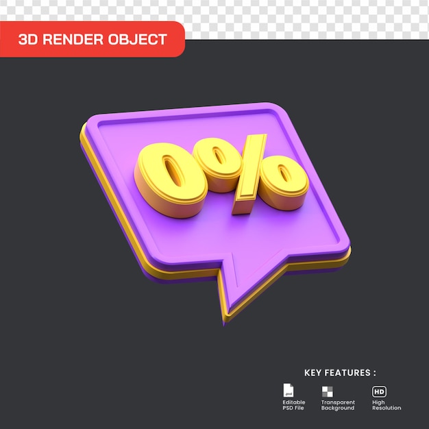 3d-render 0 prozent verkaufsaktionsrabatt. nützlich für e-commerce und online-shopping-illustration