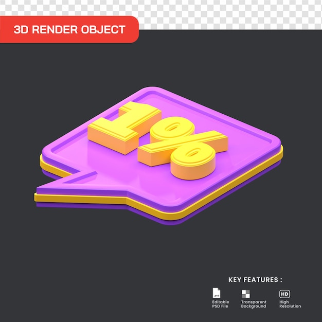 3d render 1 por ciento de descuento promocional de venta útil para comercio electrónico y compras en línea ilustración