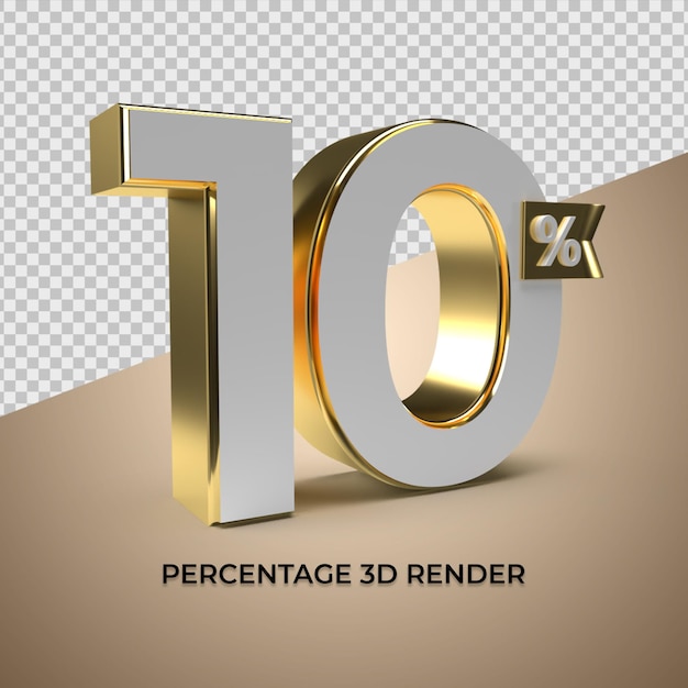 3d render 10% de estilo de ouro para elemento de produto promocional de venda com desconto