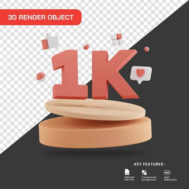 3D Render 1k celebración de seguidores con podio aislado