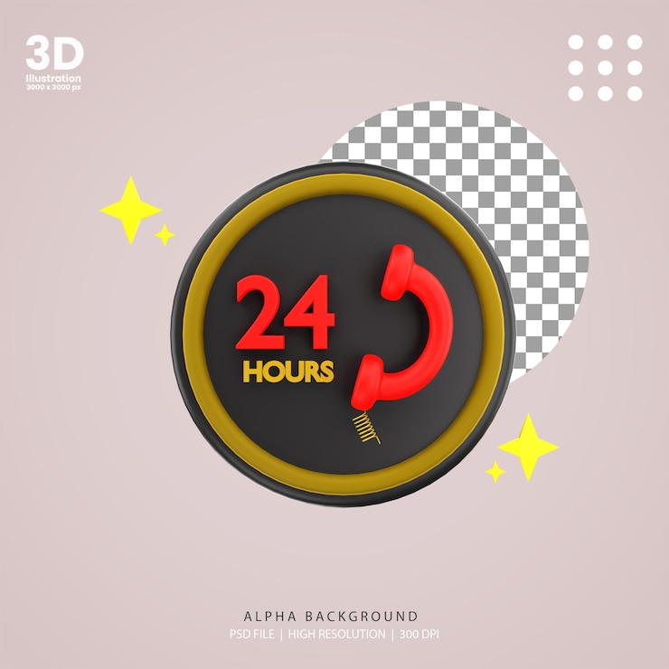 PSD 3d render 24 horas de atendimento ao cliente