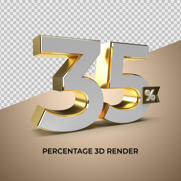 3d render 35 porcentaje de estilo dorado para elemento de producto de promoción de venta de descuento