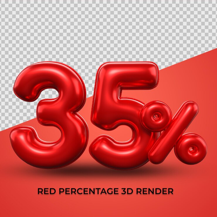 3d render 35 porcentaje número color rojo para venta descuento, progreso