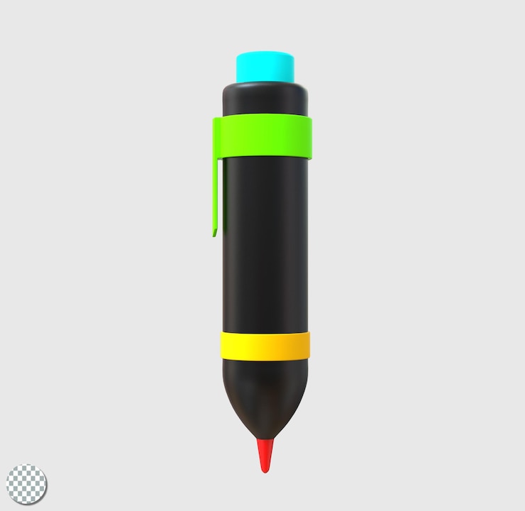 PSD 3d render 3d illustration pen childish school studying tools office stationery stylus pen isolated