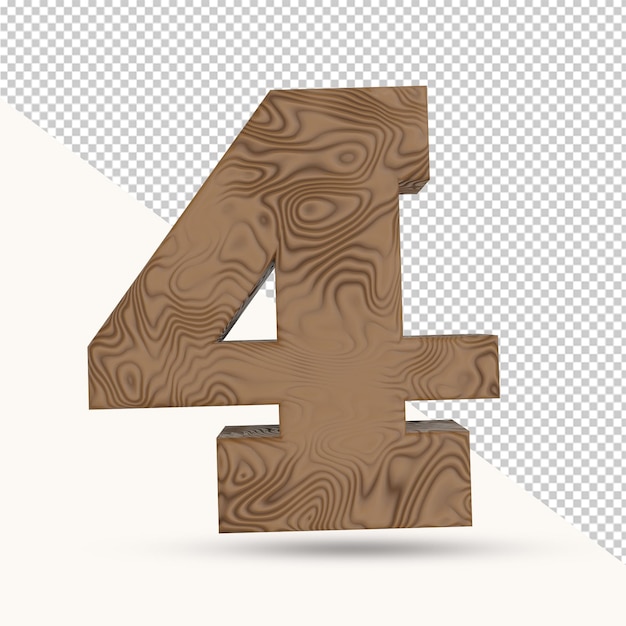 3d render 4 number wooden texture isolated 