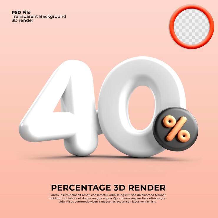 PSD 3d render 40 porcentaje icono número descuento color blanco