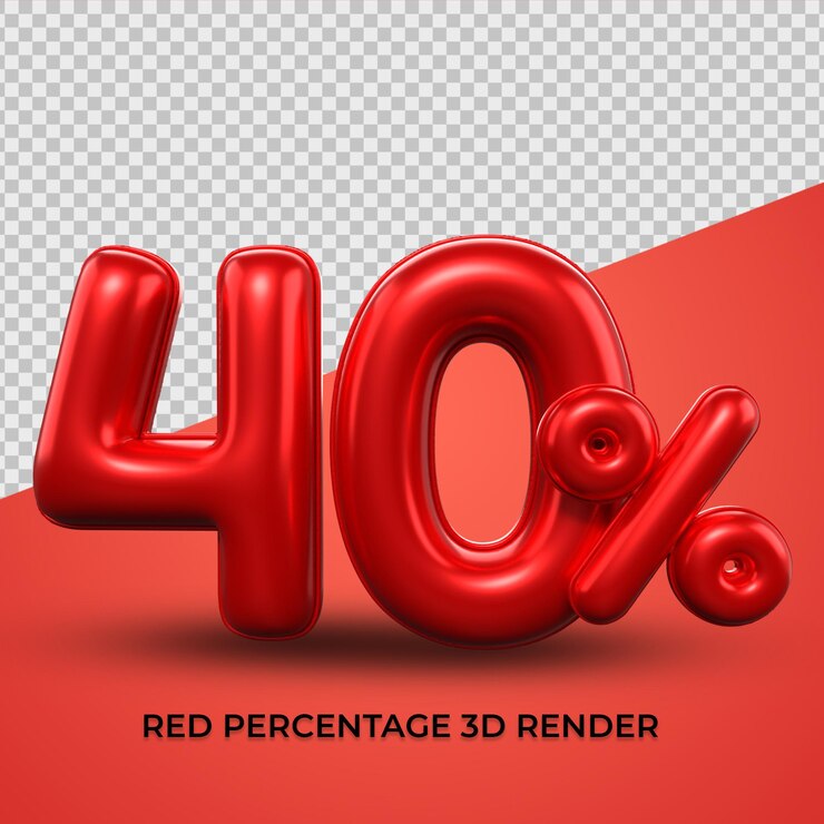 3d render 40 porcentaje número color rojo para venta descuento, progreso