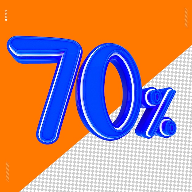 3d render 70 por cento da fonte azul
