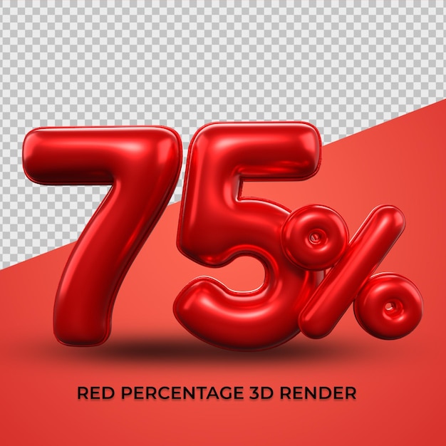 3d render 75 porcentaje número color rojo para venta descuento, progreso