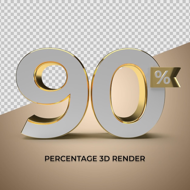 PSD 3d render 90% de estilo de ouro para elemento de produto promocional de venda com desconto