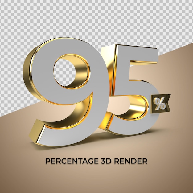 3d render 95% de estilo de ouro para elemento de produto promocional de venda com desconto