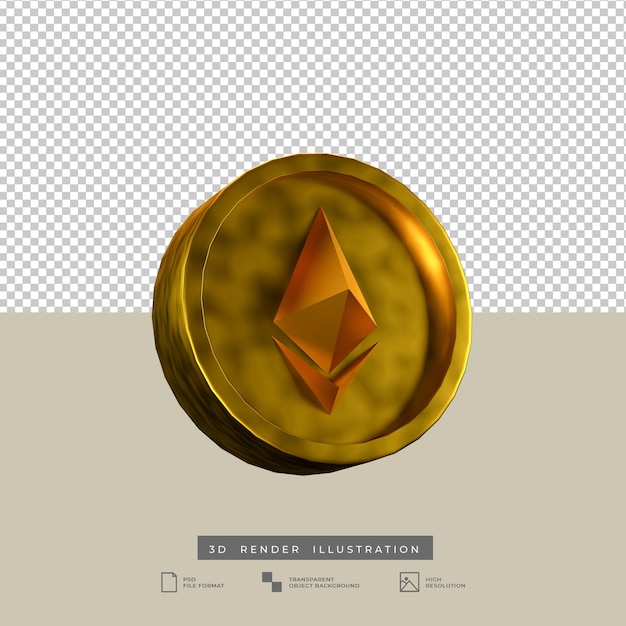 3D-Render-Abbildung Ethereum-Münze isoliert